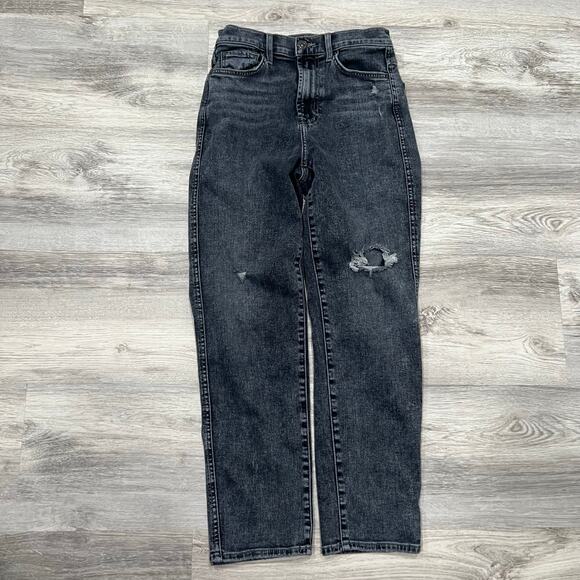 7 for All Mankind Distressed Black Wash Denim Jeans Ripped‎ Knee High Rise 26 - Picture 2 of 13